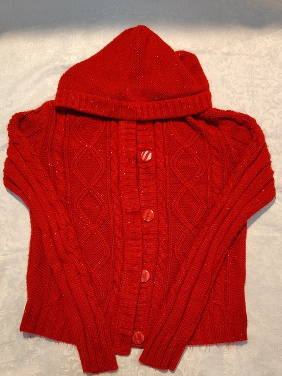 Faded Glory Sweaters - Faded Glory Red Hooded Cable-Knit Cardigan